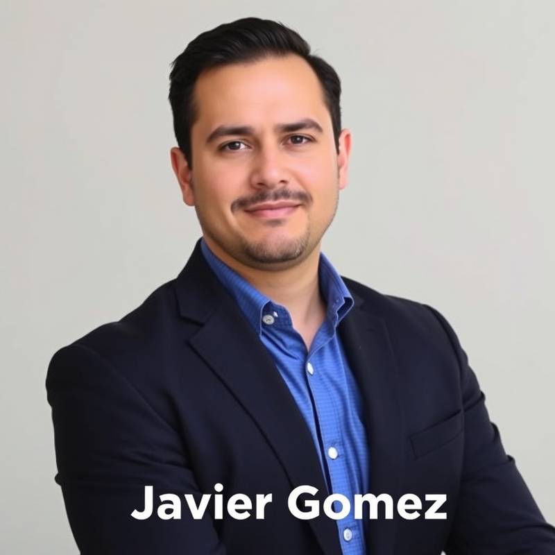 Retrato de Javier Gómez, coordinador académico, con una expresión seria y profesional.