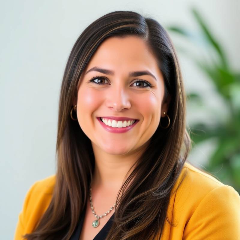Retrato de Lucía Martínez, experta en tecnología educativa, sonriendo con confianza.
