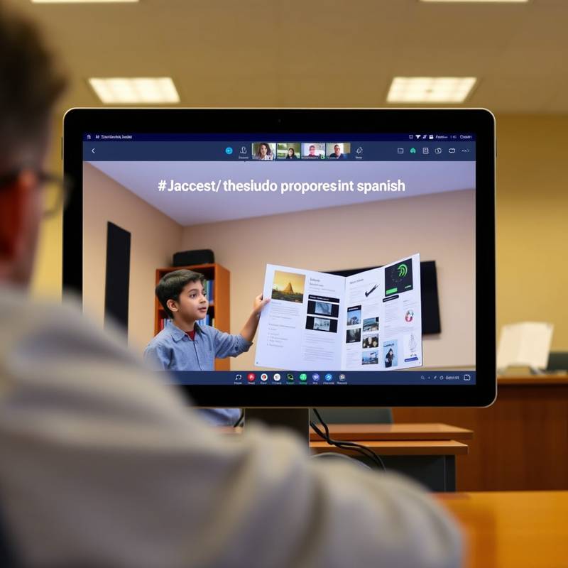 Un estudiante presenta un proyecto en español a una clase virtual. Curso de Español C1.